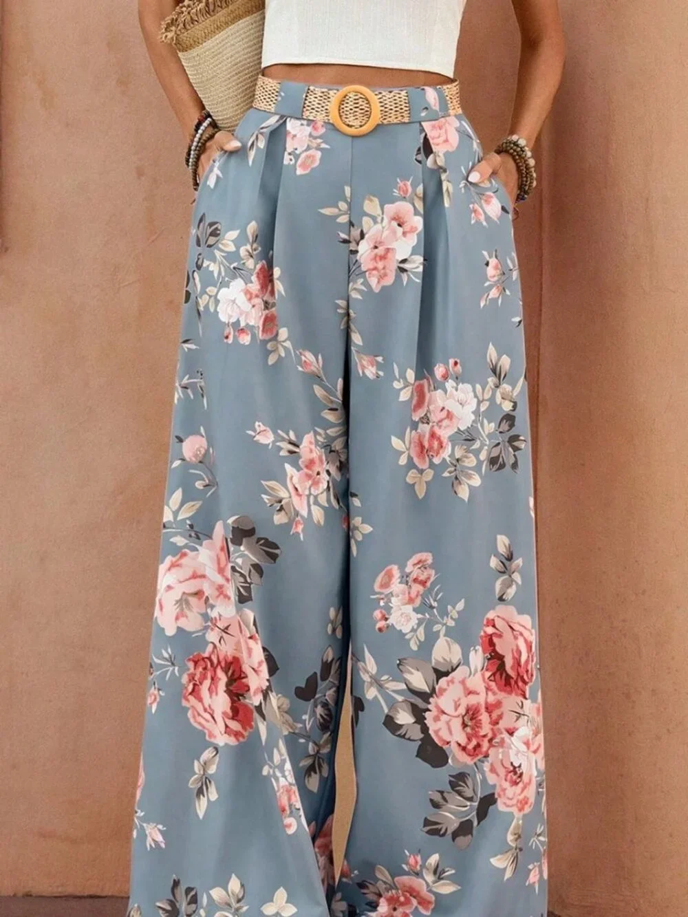 Blue Boho Women's Casual Bohemian Printed Wide Leg Pants - Picture 4 of 7